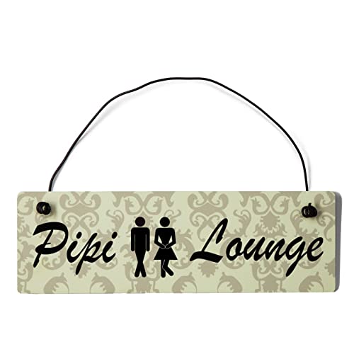 Deko Shabby Chic Schild PIPI Lounge Vintage Holz Türschild in beige mit Draht von Homeyourself