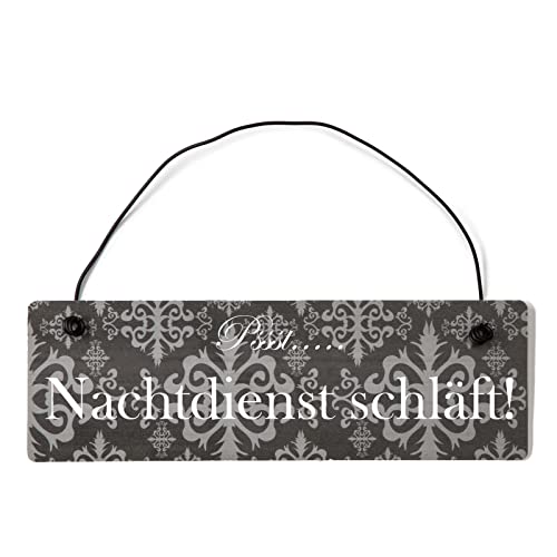 Deko Shabby Chic Schild Pssst Nachtdienst schläft Vintage Holz Türschild in anthrazit mit Draht von Homeyourself