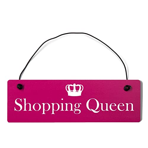 Deko Shabby Chic Schild Shopping Queen Vintage Holz Türschild in pink mit Draht von Homeyourself
