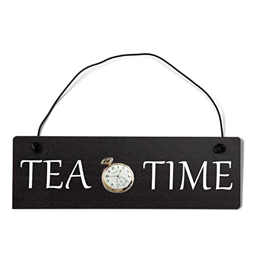 Deko Shabby Chic Schild Tea Time Vintage Holz Türschild in schwarz mit Draht von Homeyourself