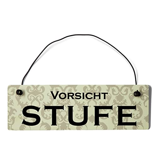 Deko Shabby Chic Schild Vorsicht Stufe Vintage Holz Türschild in beige mit Draht von Homeyourself