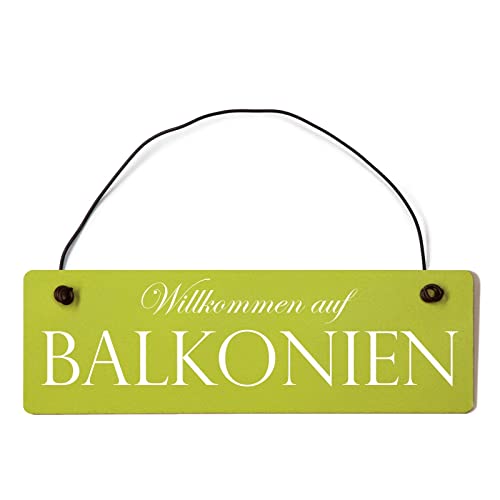 Deko Shabby Chic Schild Willkommen auf Balkonien Vintage Holz Türschild in hellgrün mit Draht von Homeyourself