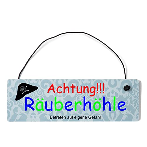 Dekoratives Schild Achtung Räuberhöhle in blau mit Draht von Homeyourself