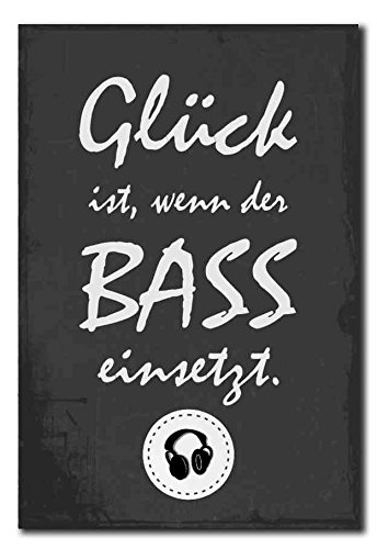 Homeyourself Hochwertiges Metallschild 30 x 20 cm aus Alu Verbund Glück ist wenn der Bass einsetzt Musik Deko Schild Wandschild von Homeyourself