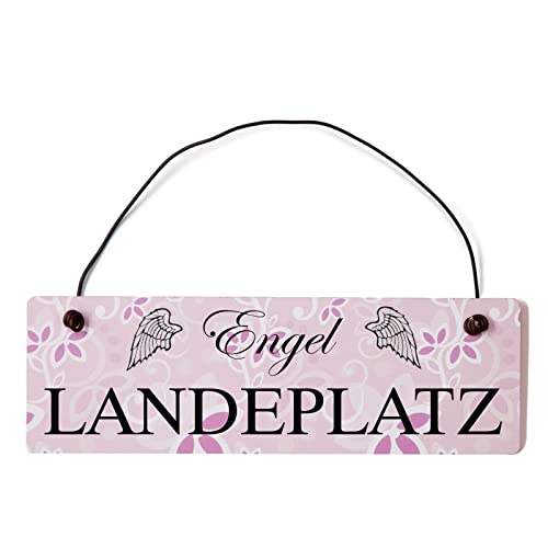 Homeyourself Engel Landeplatz Dekoschild Türschild rosa mit Draht von Homeyourself