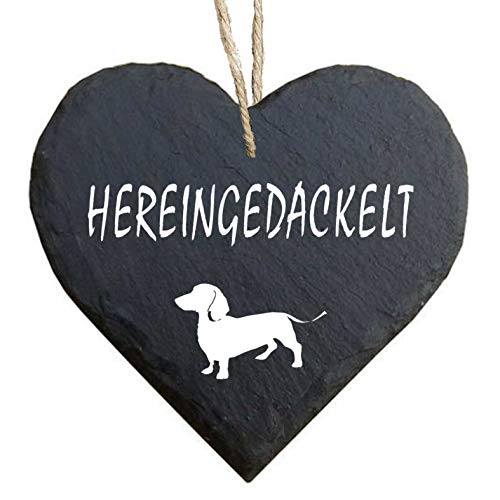 Homeyourself Herz Schieferherz Schiefer Schieferschild 10 x 10 cm Hereingedackelt schwarz Dekoschild Wandschild Schild Stein Willkommen von Homeyourself