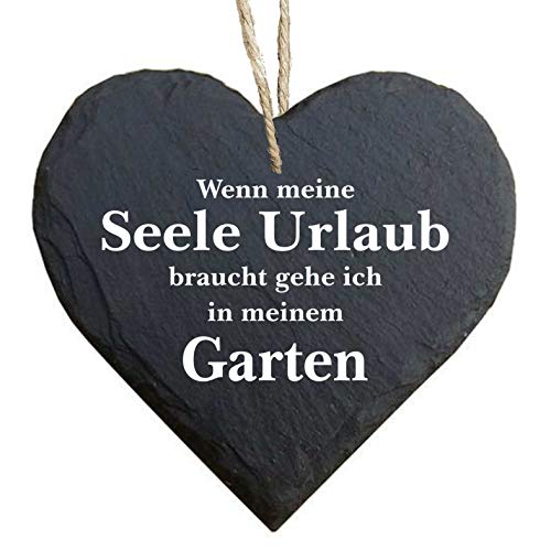 Homeyourself Herz Schieferherz Schiefer Schieferschild 10 x 10 cm Mein Garten ist frisierte Natur schwarz Dekoschild Wandschild Schild Stein Geschenk von Homeyourself