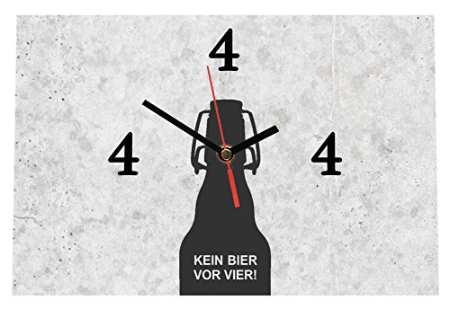 Homeyourself LAUTLOSE Designer Tischuhr Kein Bier vor Vier grau Standuhr modern Dekoschild Bild 30 x 20cm von Homeyourself