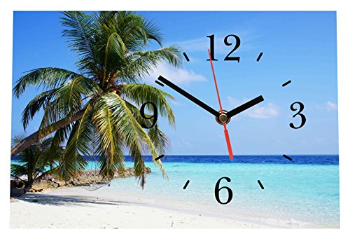 Homeyourself LAUTLOSE Designer Tischuhr Strand blau Meer Standuhr modern Dekoschild Bild 30 x 20cm von Homeyourself