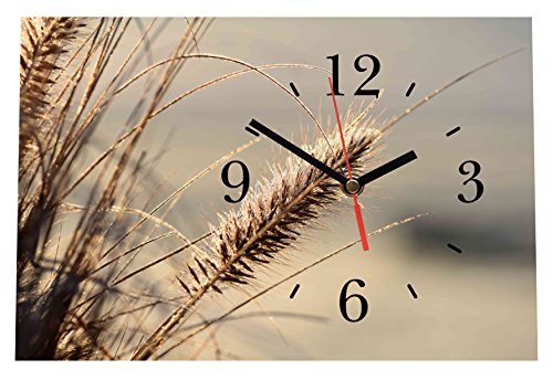 Homeyourself LAUTLOSE Designer Tischuhr Wasser Strand Pflanze beige Standuhr modern Dekoschild Bild 30 x 20cm von Homeyourself