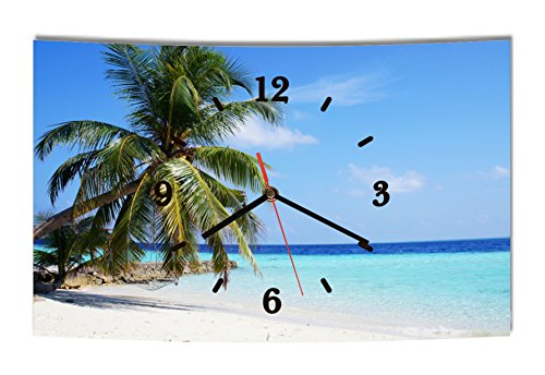 Homeyourself LAUTLOSE Designer Wanduhr Strand Palme blau modern Dekoschild Abstrakt Bild 38 x 25cm von Homeyourself