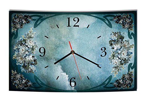 Homeyourself LAUTLOSE Designer Wanduhr Vintage blau Blumen modern Dekoschild Abstrakt Bild 39 x 25cm von Homeyourself