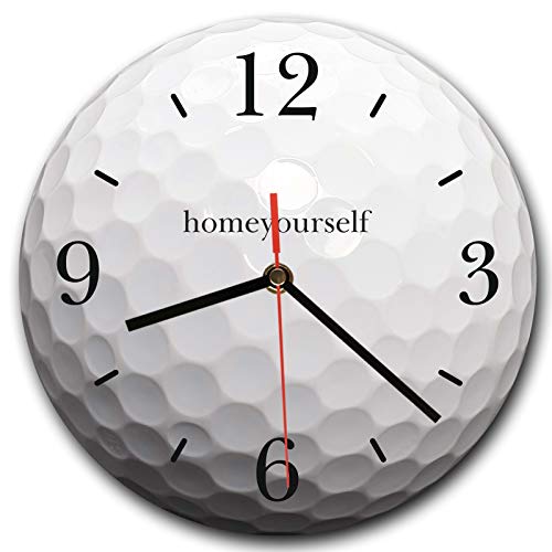 Homeyourself LAUTLOSE runde Wanduhr Golfball Golf weiß aus Metall Alu-Verbund lautlos Uhrwerk rund modern Dekoschild Bild 30 x 30cm von Homeyourself