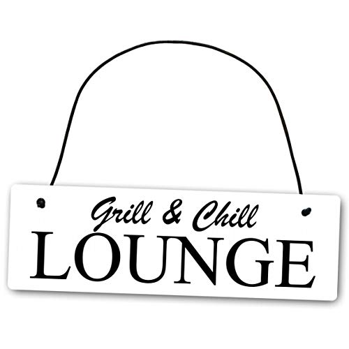 Homeyourself Metallschild Grill and Chill Lounge 25 x 8 cm aus Alu Verbund (Alu, Kunststoff) für In- und Outdoor Deko Schild Dekoschild Wandschild außen und innen von Homeyourself