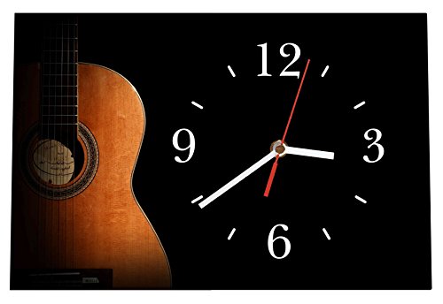 Homeyourself LAUTLOSE Designer Tischuhr Musik Gitarre schwarz Standuhr modern Dekoschild Bild 30 x 20cm von Homeyourself