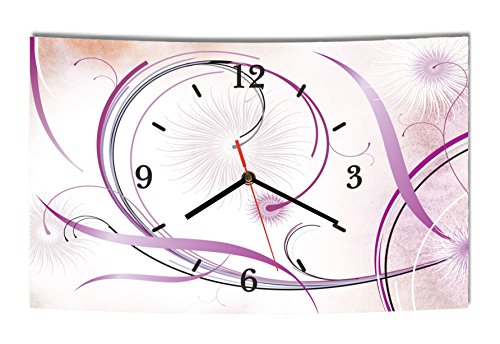 Homeyourself LAUTLOSE Designer Wanduhr Abstrakt Blumen lila weiß modern Dekoschild Abstrakt Bild 38 x 25cm von Homeyourself