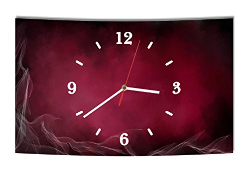 Homeyourself LAUTLOSE Designer Wanduhr Abstrakt rot lila Rauch modern Dekoschild Abstrakt Bild 38 x 25cm von Homeyourself