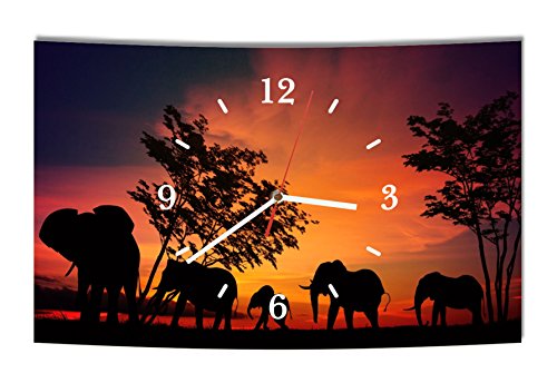 Homeyourself LAUTLOSE Designer Wanduhr Afrika Elefant Elefanten schwarz orange modern Dekoschild Abstrakt Bild 38 x 25cm von Homeyourself