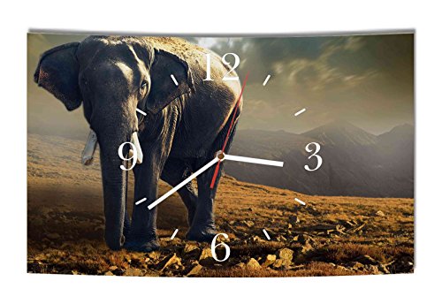 LAUTLOSE Designer Wanduhr Afrika Elefant braun grau modern Dekoschild Abstrakt Bild 39 x 25cm von Homeyourself