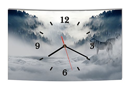 Homeyourself LAUTLOSE Designer Wanduhr Wolf Wald grau weiß modern Dekoschild Abstrakt Bild 38 x 25cm von Homeyourself