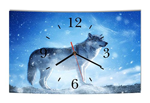 Homeyourself LAUTLOSE Designer Wanduhr Wolf blau weiß modern Dekoschild Abstrakt Bild 39 x 25cm von Homeyourself