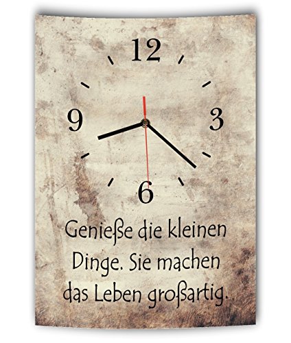 Homeyourself LAUTLOSE Designer Wanduhr mit Spruch Genieße die kleinen Dinge sie Machen das Leben großartig Vintage beige Deko Schild Bild 41 x 28cm von Homeyourself