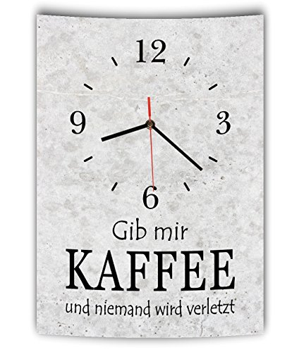 Homeyourself LAUTLOSE Designer Wanduhr mit Spruch Gib Mir Kaffee und niemand Wird verletzt grau Betonoptik modern Deko Schild Abstrakt Bild 41 x 28cm von Homeyourself