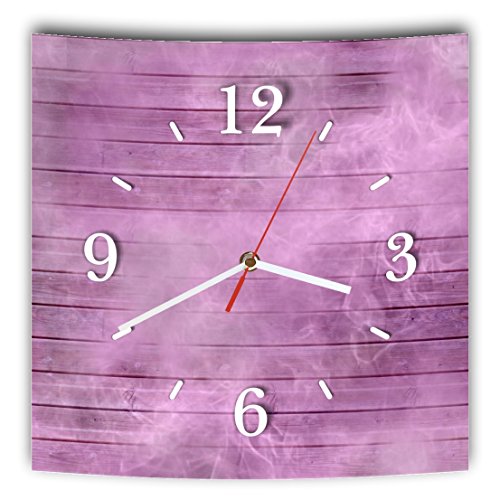 Homeyourself LAUTLOSE Designer Wanduhr mit Spruch Holz Bretter Optik lila violett grau weiß modern Dekoschild Abstrakt Bild 29,5 x 28cm von Homeyourself
