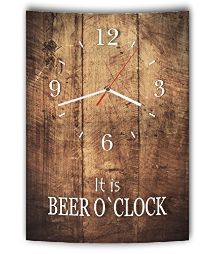 LAUTLOSE Designer Wanduhr mit Spruch It is Beer o´Clock Holz Holzoptik modern Deko Schild Abstrakt Bild 41 x 28cm von Homeyourself