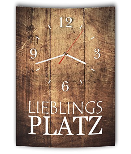 LAUTLOSE Designer Wanduhr mit Spruch Lieblingsplatz Holz Holzoptik modern Deko Schild Abstrakt Bild 41 x 28cm von Homeyourself