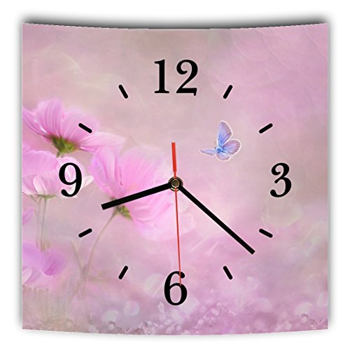 Homeyourself LAUTLOSE Designer Wanduhr mit Spruch Lila violett Blumen Schmetterling grau weiß modern Dekoschild Abstrakt Bild 29,5 x 28cm von Homeyourself
