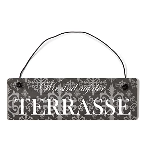 Homeyourself Wir sind auf der Terrasse Dekoschild Türschild lila mit Draht von Homeyourself