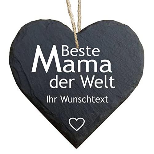 homeyourself - Schieferherz Schiefer Schild personalisiert mit Druck/Wunschtext Beste Mama der Welt Muttertag dein Text - individualisiert von Homeyourself