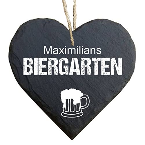 homeyourself - Schieferherz Schiefer Schild personalisiert mit Druck/Wunschtext - Biergarten Bier - individualisiert von Homeyourself