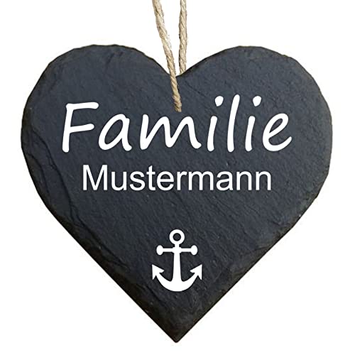 homeyourself - Schieferherz Schiefer Schild personalisiert mit Druck/Wunschtext - Familie - dein Text - individualisiert von Homeyourself