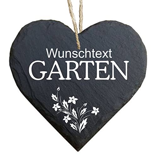 homeyourself - Schieferherz Schiefer Schild personalisiert mit Druck/Wunschtext - Garten - individualisiert von Homeyourself