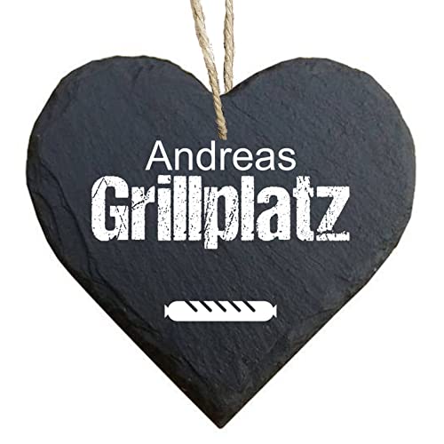 homeyourself - Schieferherz Schiefer Schild personalisiert mit Druck/Wunschtext - Grillplatz Grill- individualisiert von Homeyourself