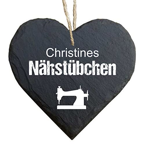 homeyourself - Schieferherz Schiefer Schild personalisiert mit Druck/Wunschtext - Nähstübchen nähen - individualisiert von Homeyourself