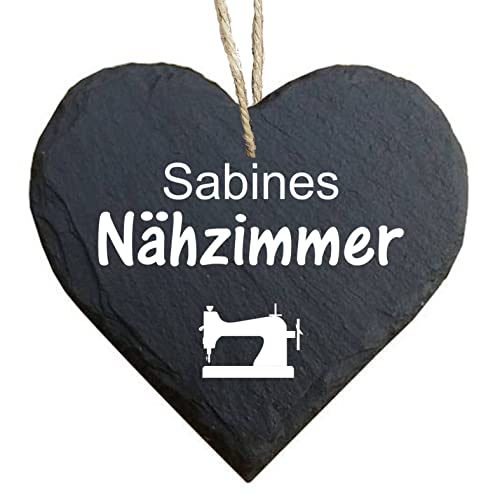 homeyourself - Schieferherz Schiefer Schild personalisiert mit Druck/Wunschtext - Nähzimmer nähen - individualisiert von Homeyourself