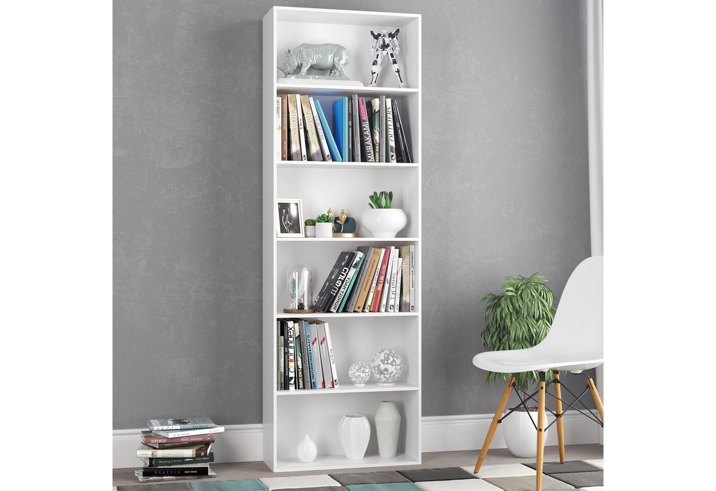 Homfa Bücherregal, 180cm Standregal Büroregal Raumteiler mit 6 Fächern Weiß von Homfa