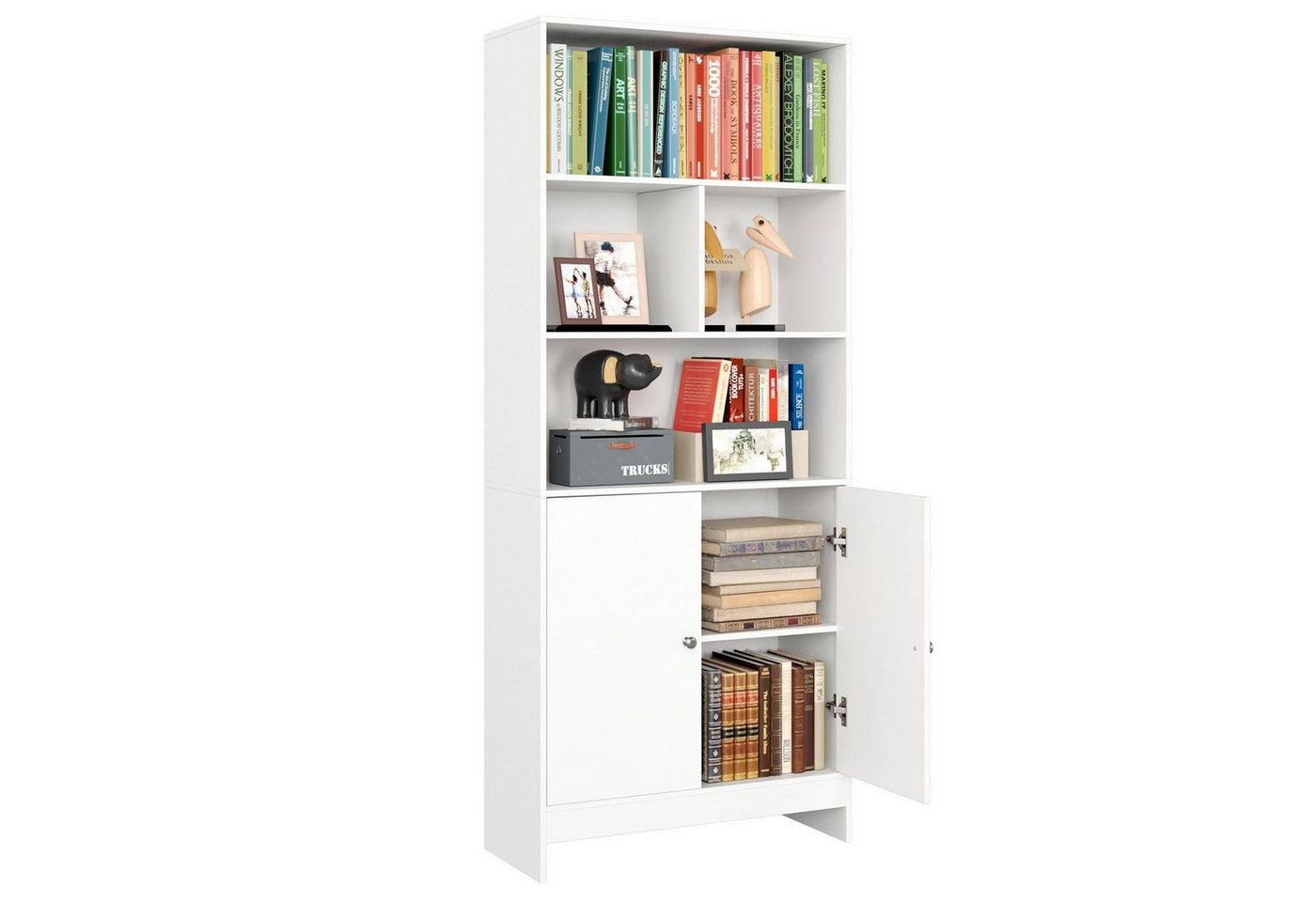 Homfa Bücherregal, Bücherschrank mit Tür 167cm Hochschrank Standregal weiß von Homfa