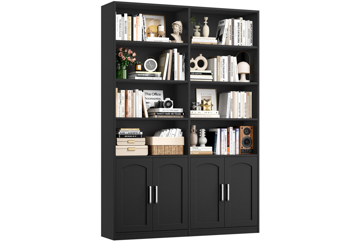 Homfa Bücherregal Standregal Büroregal Bücherschrank, mit 8 offenen Fächern und 4 Türen, Holz, 115x27x185,5 cm von Homfa