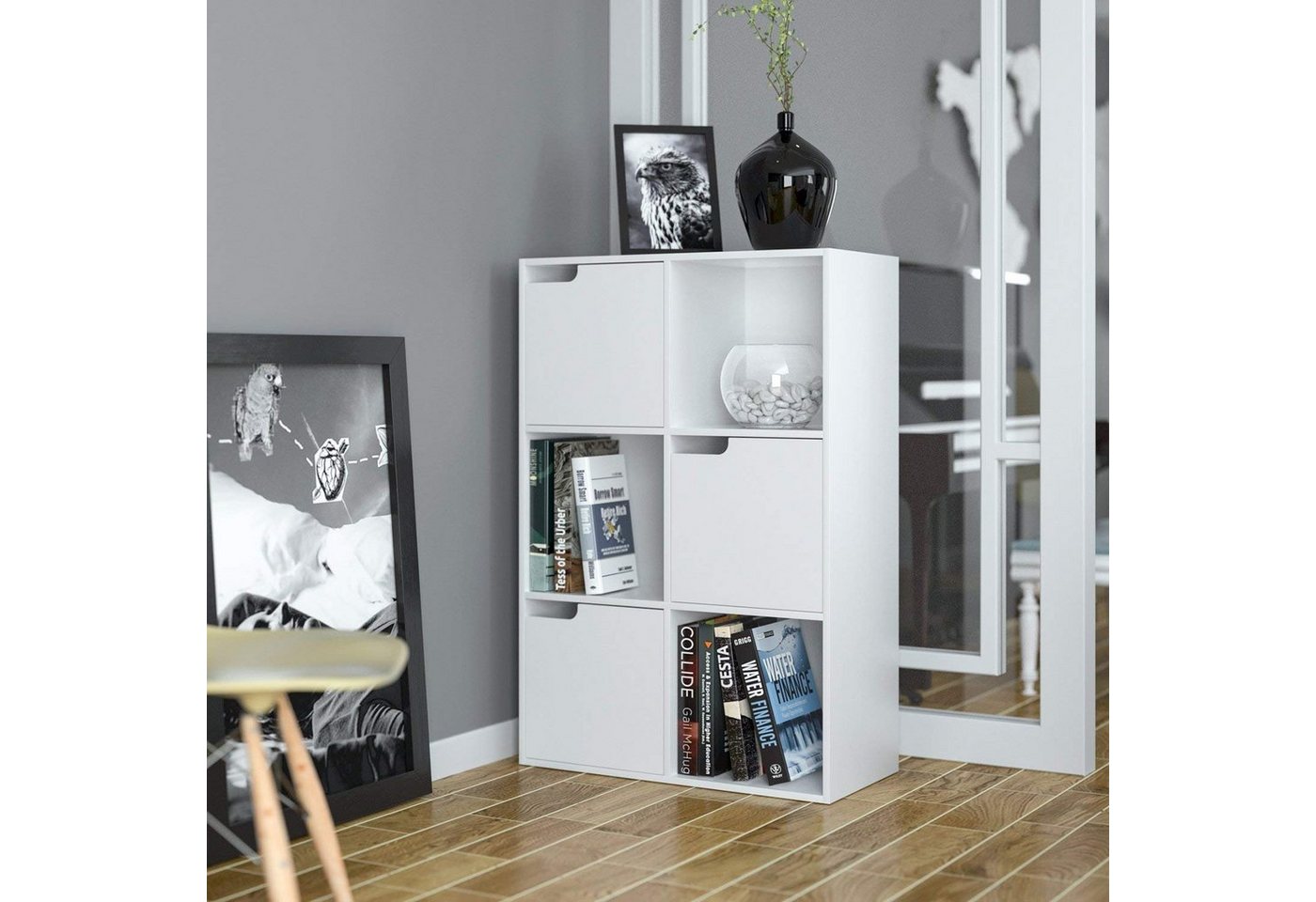 Homfa Bücherregal mit 3 Türen, Standregal, Regal Weiß aus Holz 60x29x90 cm von Homfa