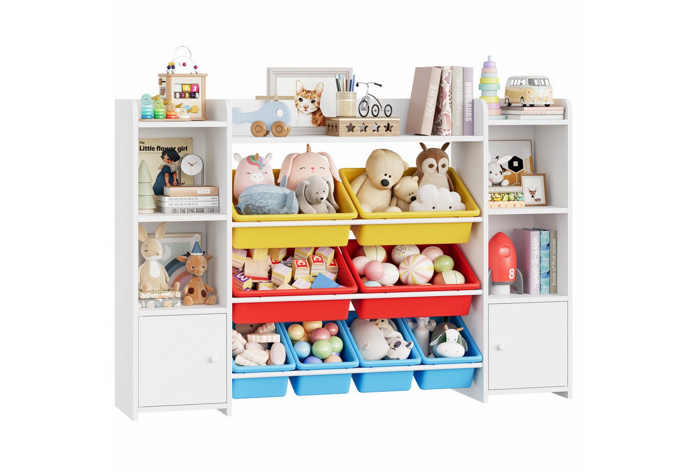 Homfa Kinderregal mit 8 Boxen 138x29x94 cm, Spielzeugtruhe Bücherregal Spiegelregal für Kinder weiß mit rot Homfa Kinderregal mit 8 Boxen 138x29x94 cm, Spielzeugtruhe Bücherregal Spiegelregal für Kinder weiß mit rot von Homfa