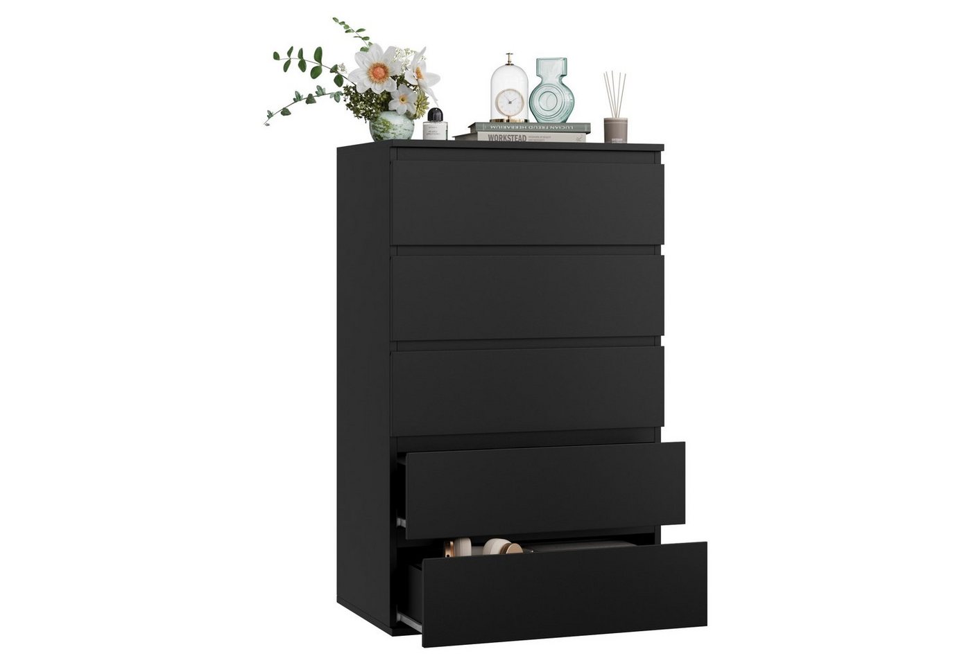 Homfa Kommode, Sideboard, mit 5 Schubladen, 60x40x100 cm, schwarz von Homfa