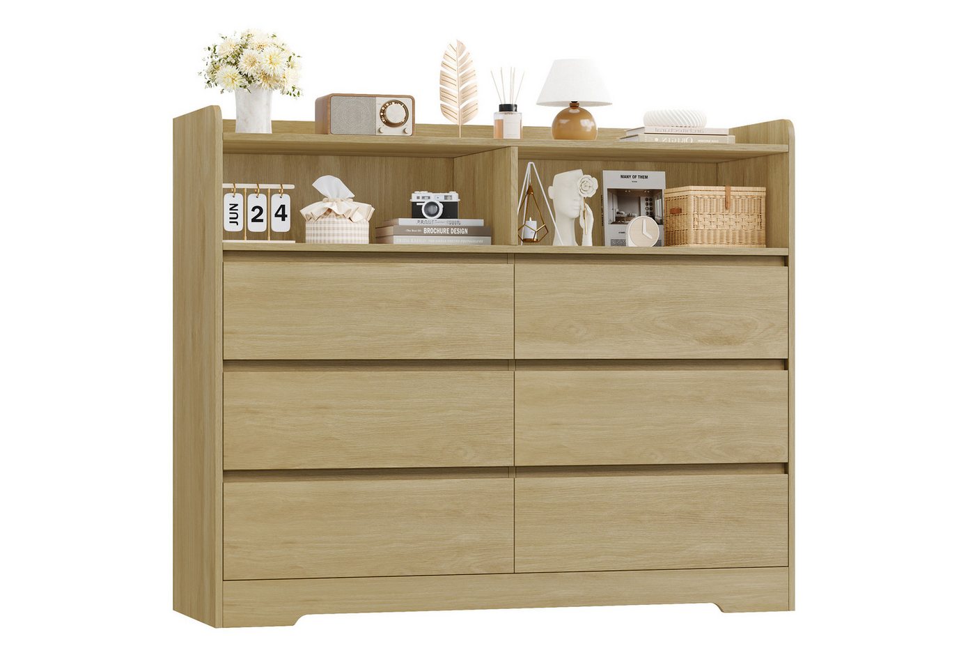 Homfa Kommode Sideboard Komodenschrank, mit 6 Schubladen und 2 offenen Fächern, Breite 120cm Höhe 100cm von Homfa