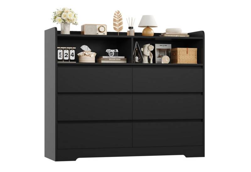 Homfa Kommode Sideboard Komodenschrank, mit 6 Schubladen und 2 offenen Fächern, Breite 120cm Höhe 100cm von Homfa
