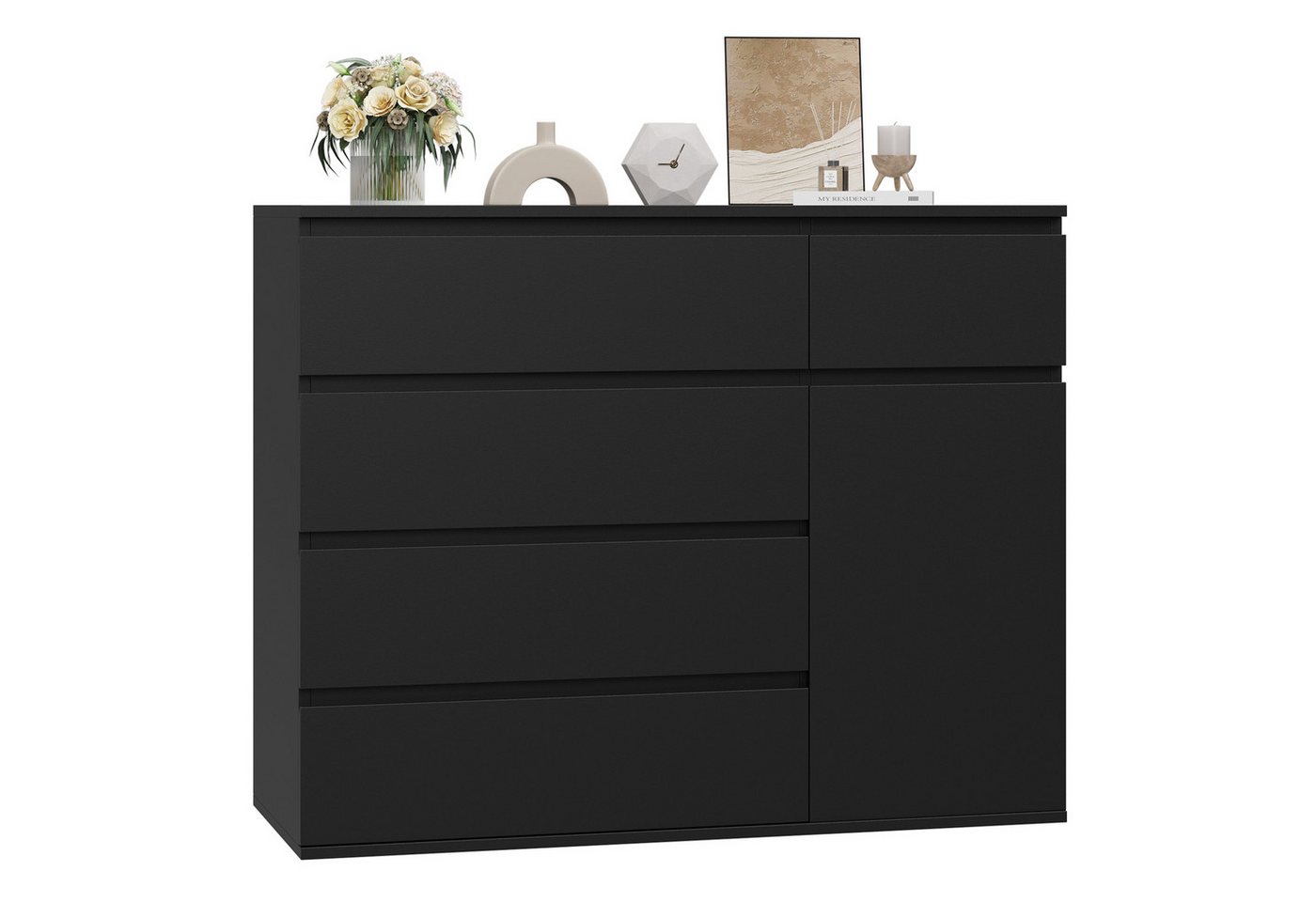Homfa Kommode schwarz mit 5 Schubladen und 1Tür, Sideboard Schubladenschrank holz 100x80x40cm Homfa Kommode schwarz mit 5 Schubladen und 1Tür, Sideboard Schubladenschrank holz 100x80x40cm von Homfa