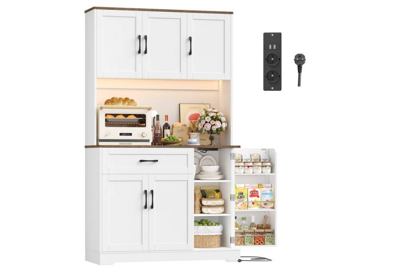 Homfa Küchenbuffet Küchenbuffet mit LED Küchenschrank Buffetschrank Sideboard weiß mit Steckdosenleiste & Arbeitsplatte 180,5x100x38,6cm Homfa Küchenbuffet Küchenbuffet mit LED Küchenschrank Buffetschrank Sideboard weiß mit Steckdosenleiste & Arbeitsplatte 180,5x100x38,6cm von Homfa