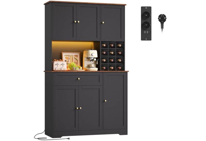 Homfa Küchenbuffet Küchenbuffet mit LED & Weinregal Küchenschrank Buffetschrank Sideboard weiß mit Steckdosenleiste & Arbeitsplatte 180x100x39cm Homfa Küchenbuffet Küchenbuffet mit LED & Weinregal Küchenschrank Buffetschrank Sideboard weiß mit Steckdosenleiste & Arbeitsplatte 180x100x39cm von Homfa